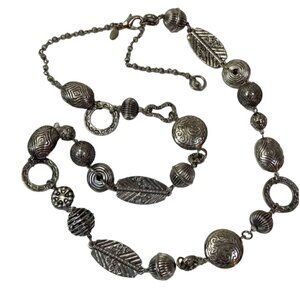 Chico's Necklace Chunky Silver Beaded Statement Necklace